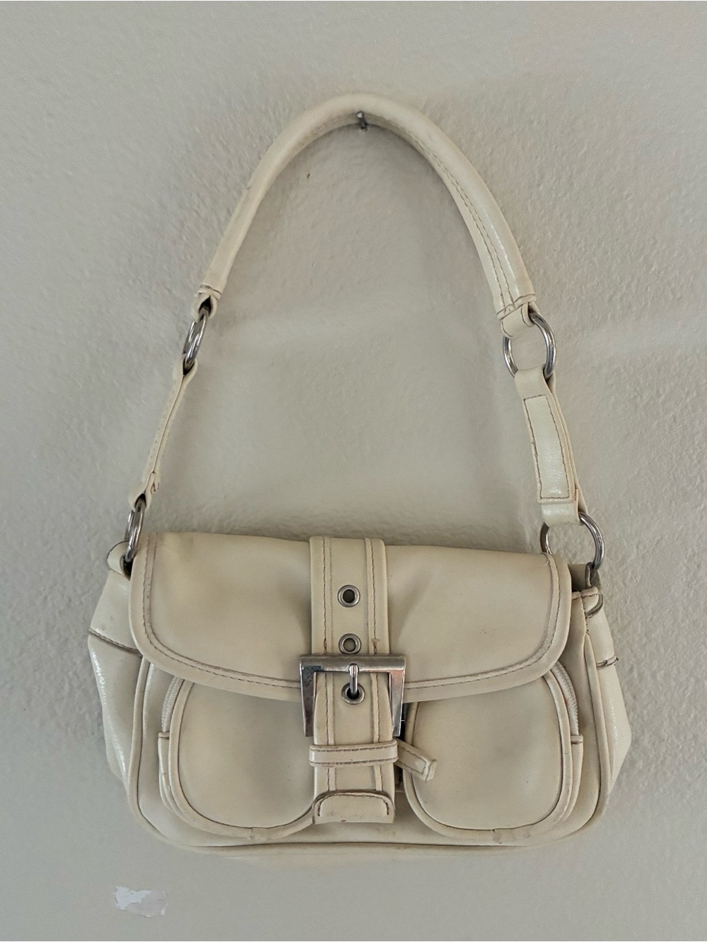 Vintage Y2K 2000s era Cream Shoulder Bag with Buckle Detail